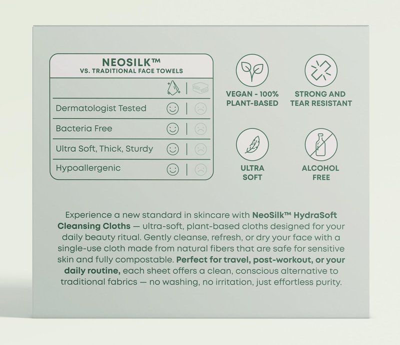 NeoSilk Clean Skin Clean Towels XL, Hypoallergenic 100% USDA Biobased Face Towel, Disposable Face Towelette, Makeup Remover Wipes, Ultra-Soft, Dermatologist-Approved 50 Ct 1-Pack Mothers Day Gifts