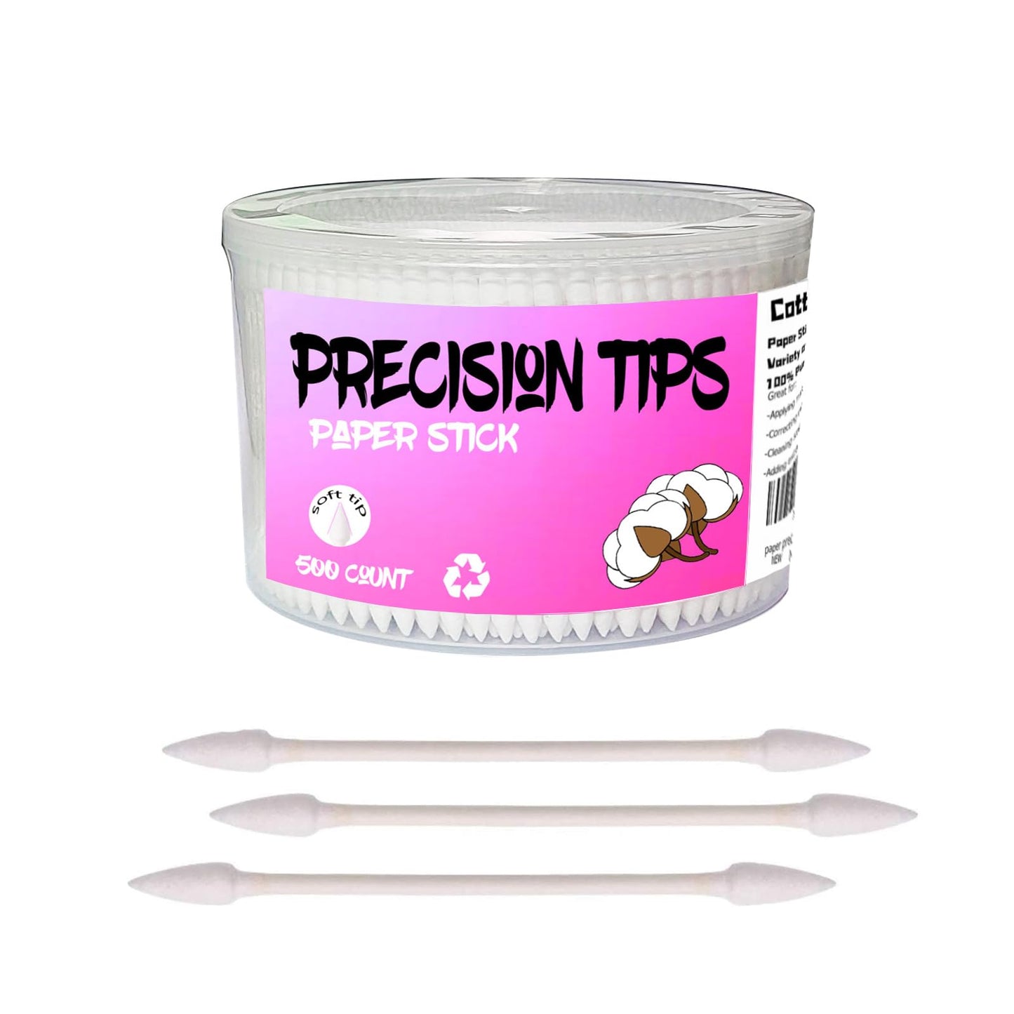 Pointed Tip Cotton Swabs,500 count Cotton Buds,Double Precision Tips with Paper Stick for Personal Care and Makeup