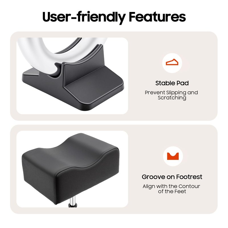 Pyroarle Portable Pedicure Foot Rest Stool, Adjustable Height, Black, for Spa, Beauty Salon, Studio