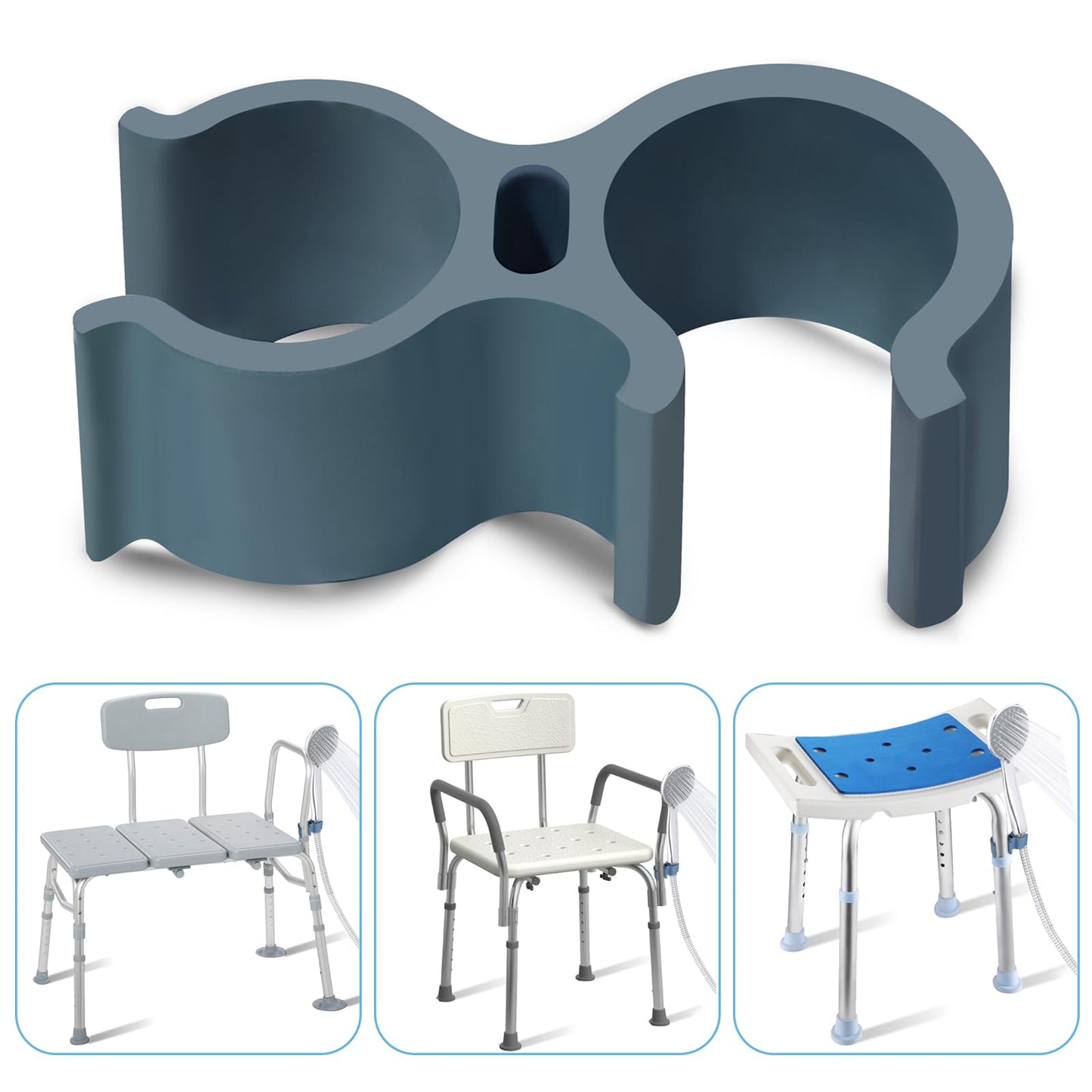 Aliseniors Shower Head Holder Attachment for Bath Seat, Transfer Bench, Bath Stool, Shower Commode, Universal Fit, Blue