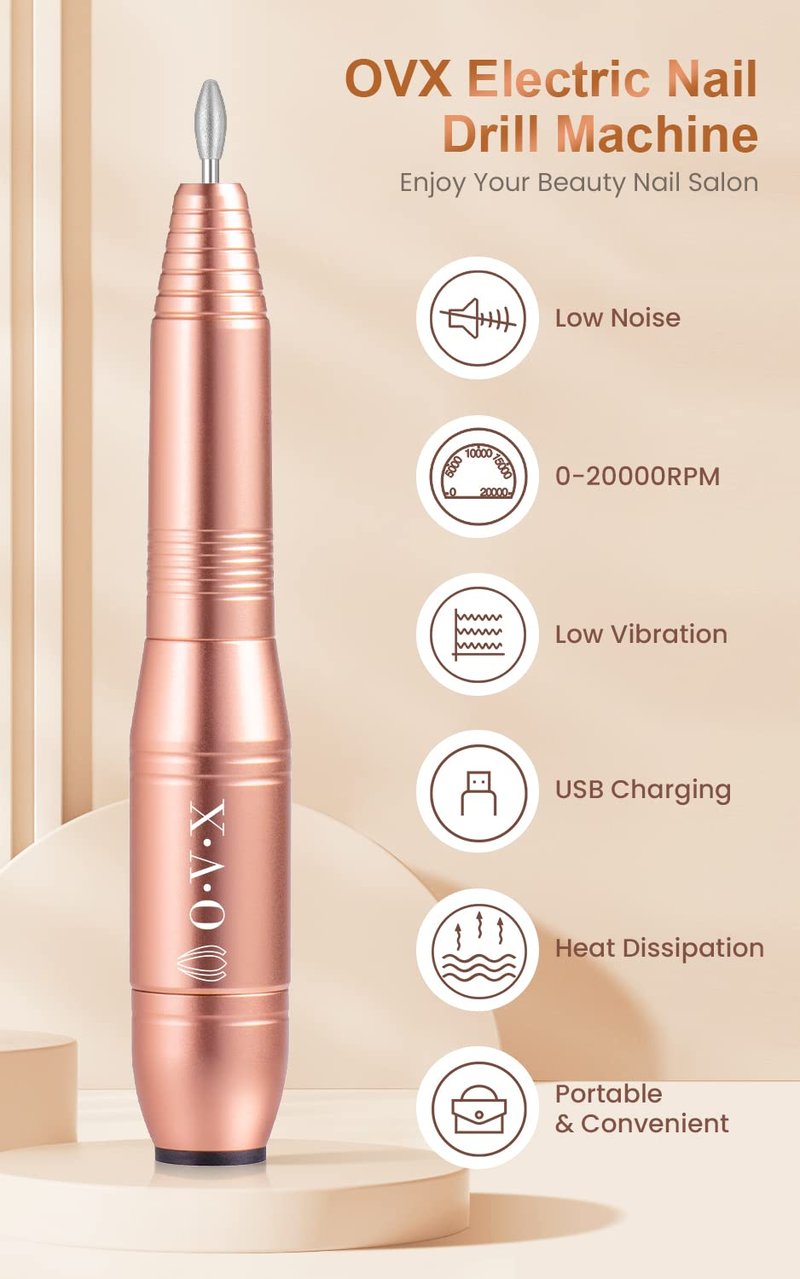 Professional Acrylic Nail Drill, USB Electric Nail Drill Machine, Portable Electrical Nail File Kit for Gel Nails and Home Salon, Manicure Pedicure Polishing Shape Tools, Gold