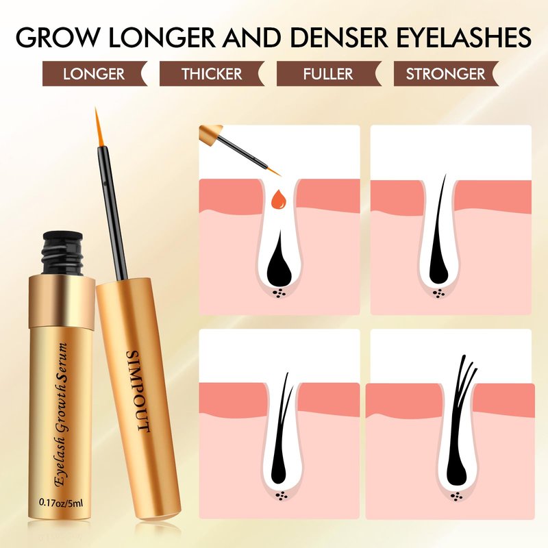 Simpout Eyelash Growth Serum - Fuller & Longer Looking Eyelashes Lash Enhancing Serum for Natural Lashes or Lash Extensions, Vegan & Cruelty-Free (Gold)