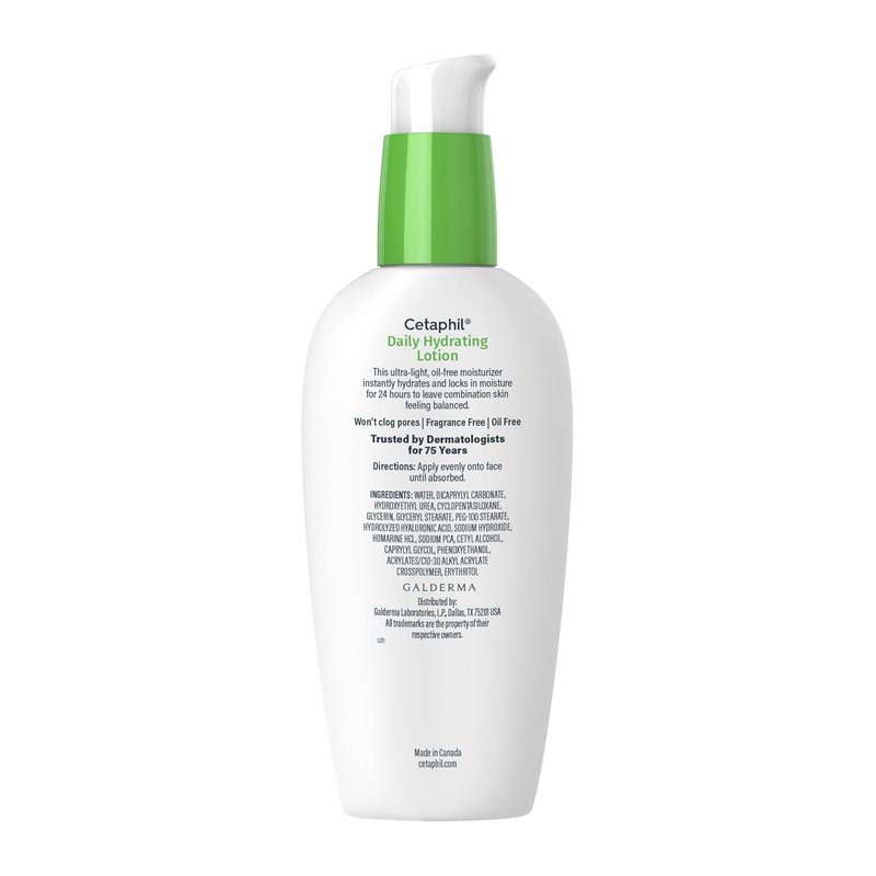 Cetaphil Daily Hydrating Lotion - Hyaluronic Acid Formula for 24-Hour Moisture | 3 fl oz, Fragrance-Free, Non-Comedogenic