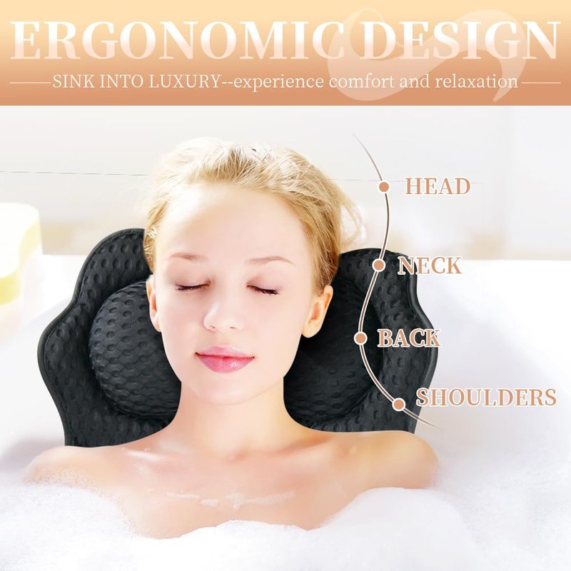 Joeyset Bath Pillows for Tub, Bath Pillow, Bathtub Pillow, and Luxury Bath Accessories for Head, Neck & Back Support, Relaxing Spa Bath Tub Pillow with 6 Strong Suction Cups (White)