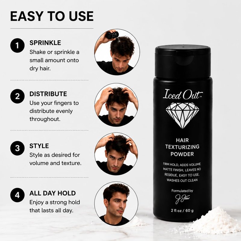 Skiennix Iced Out Texturizing Powder for Men - Firm Hold & Instant Volume | Matte Finish, No Residue, Easy Styling (2oz)