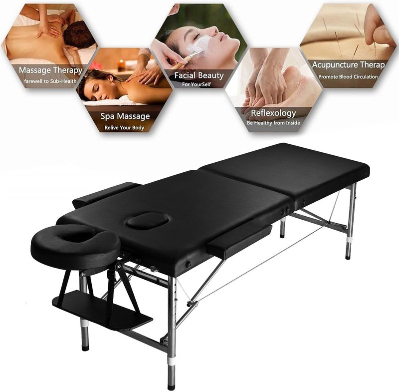 Portable Height Adjustable Massage Table - Foldable Spa Bed | 24" Wide Aluminum with Carrying Bag - Black