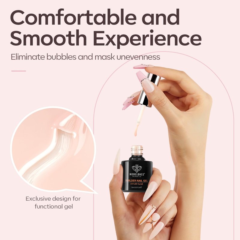 modelones Builder Nail Gel, 8-in-One Cover Nude Builder, LED Lamp Cured Thickening Apex Building Strengthener Extension Rubber Color Base Gel Polish Glue in a Bottle for Home DIY Salon Girls