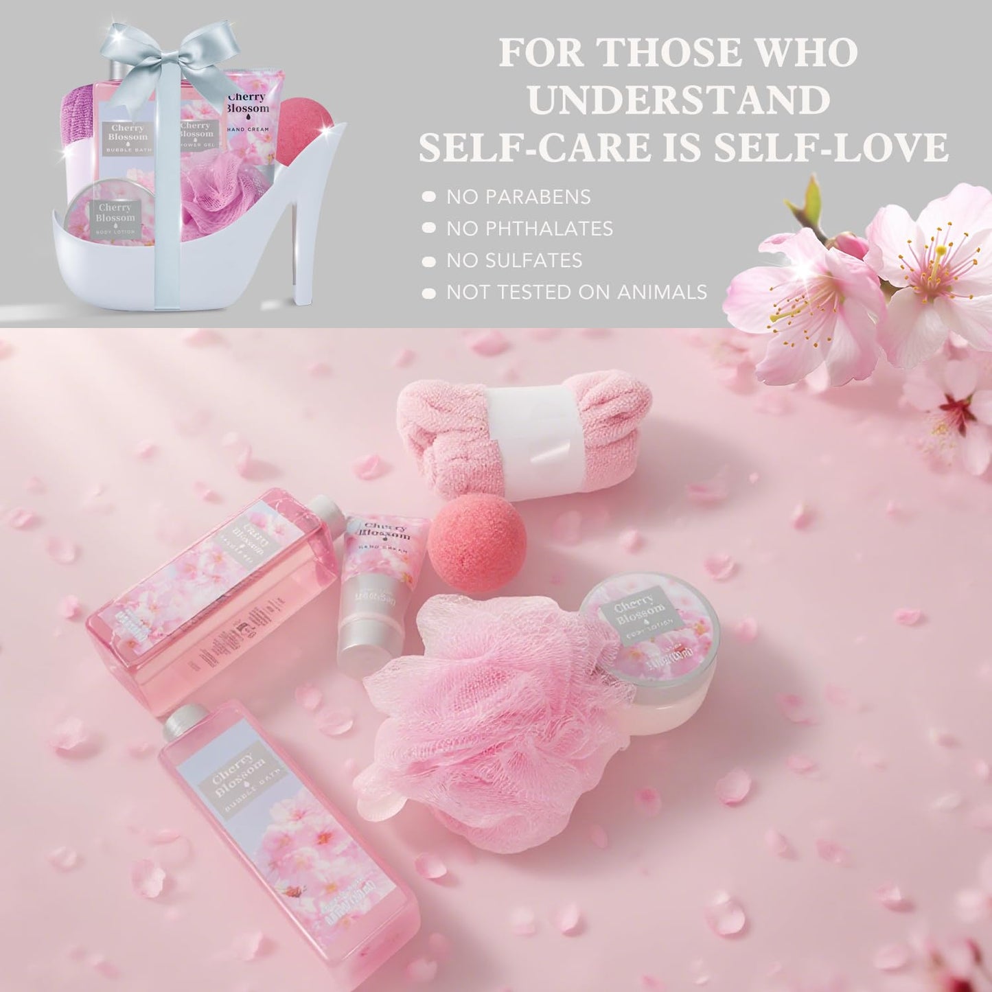 Spa Luxetique Gifts for Women 8pcs High Heel Gift Set for Women Elegant Cherry Blossom Spa Gifts for Womens Birthday Gifts for Womens Wife Sister Girlfriend Friend