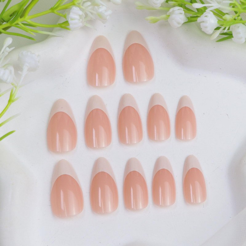 24Pcs White French Tip Press on Nails Almond Medium Fake Nails Glossy Glue on Nails Press ons Daily Wear Simple Nude Stick on Nails for Women Girls