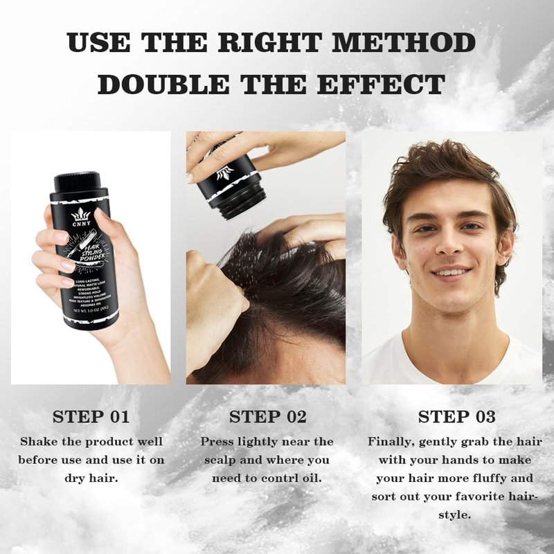 CNNY Matte Hair Styling Powder for Men, Strong Hold Volumizing Powder for Short to Medium Hair, Instant Texture & Thickening
