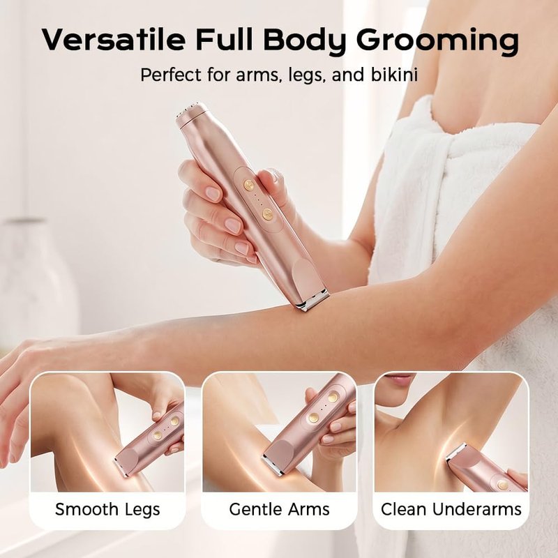 Bikini Trimmer for Women - 2-in-1 Painless Electric Hair Removal Shaver | Waterproof Dual Head Design (Brown)