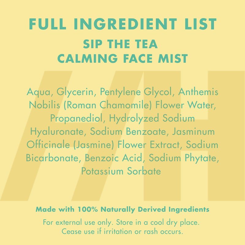 Handmade Heroes Sip The Tea Calming Face Mist Serum – Hydrating Facial Spray with Chamomile, Jasmine & Hyaluronic Acid – Vegan, Alcohol Free Formula for Dewy, Refreshed Skin – 2.2 fl oz