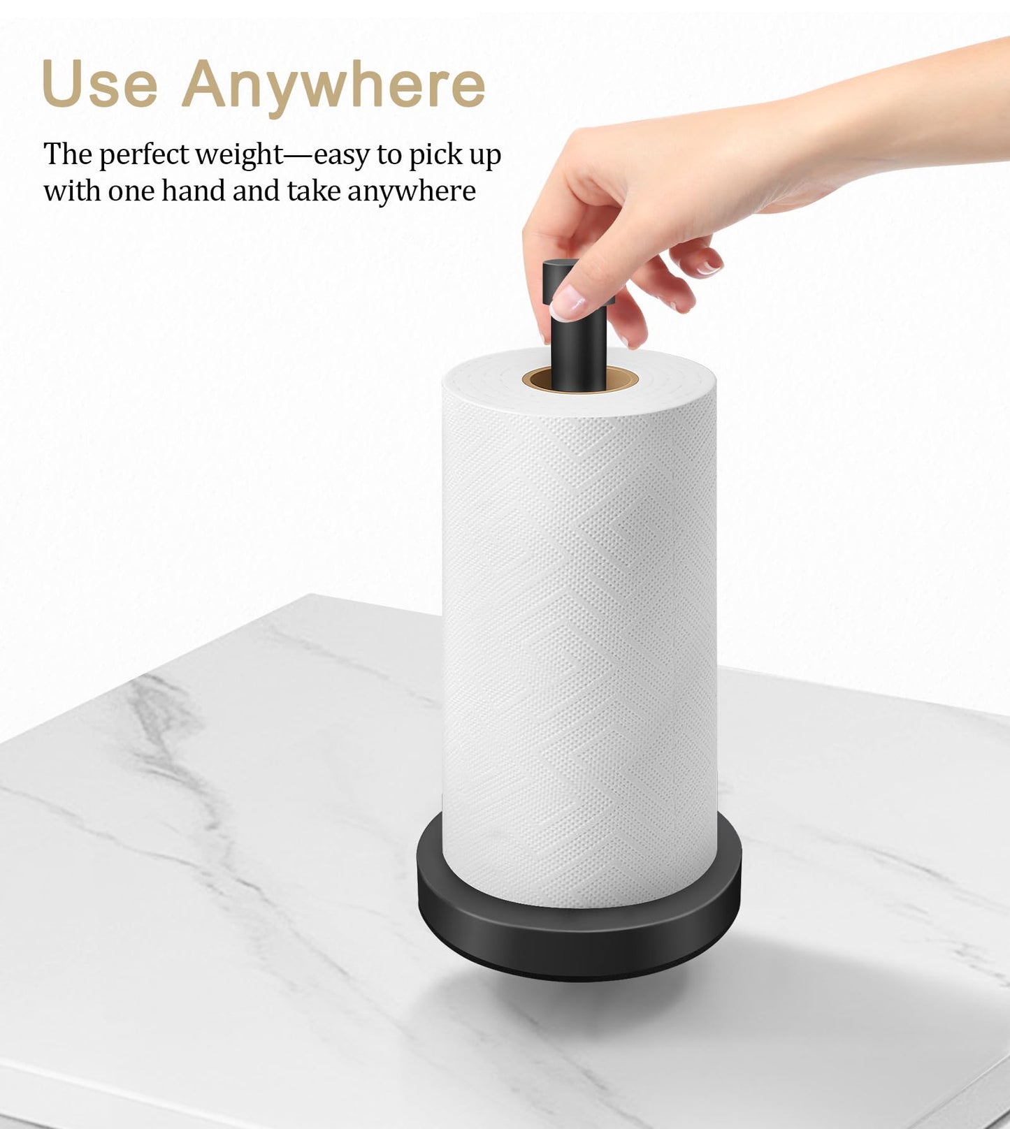 VOTZAAQ Black Paper Towel Holder Countertop, Stainless Steel Standing Paper Towel Holder with Sturdy Non-Slip Base, for Any Space, Matte Black
