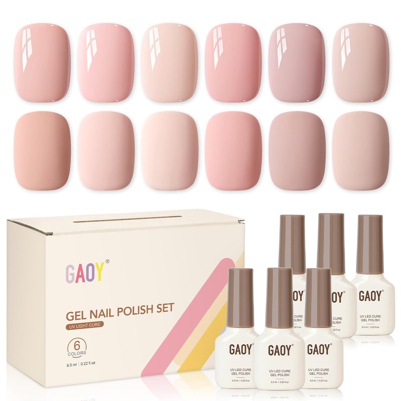 GAOY Macaron Nail Gel Polish Set Including Peach Pink Nude Shades, Sweet Minimalist Creamy Colors, Opaque Long Lasting Gel for Home & Salon Manicure
