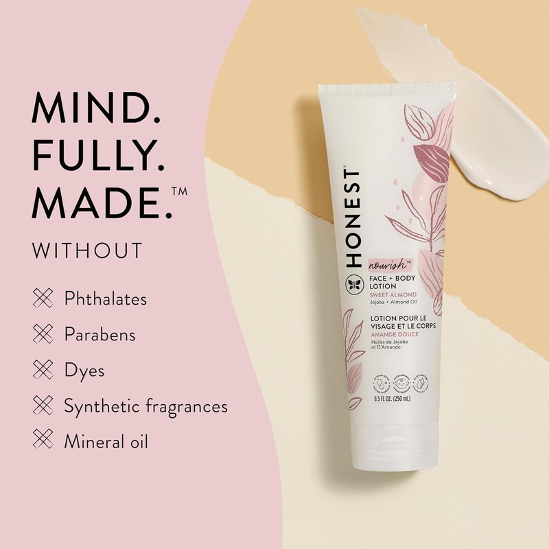 The Honest Company Hydrating Face and Body Lotion, Fast Absorbing, Naturally Derived, Hypoallergenic, Sweet Almond Nourish, 8.5 fl oz