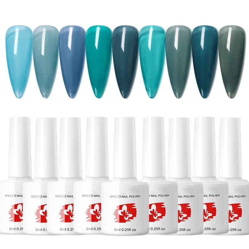 Major Dijit Jelly Gel Nail Polish Set 9 Colors Navy Blue Cyan Deep Blue Translucent Crystal Nail Polish Kit Soak Off UV LED Gel Nail For Nail Art Salon DIY Home