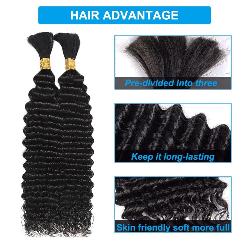 Human Braiding Hair Boho Braids Human Hair 110g 18 Inch Deep Water Wave Bulk Human Hair for Braiding No Weft Bundle 12A Brazilian Virgin Curly Hair Extensions Wet and Wavy Human Braiding Hair