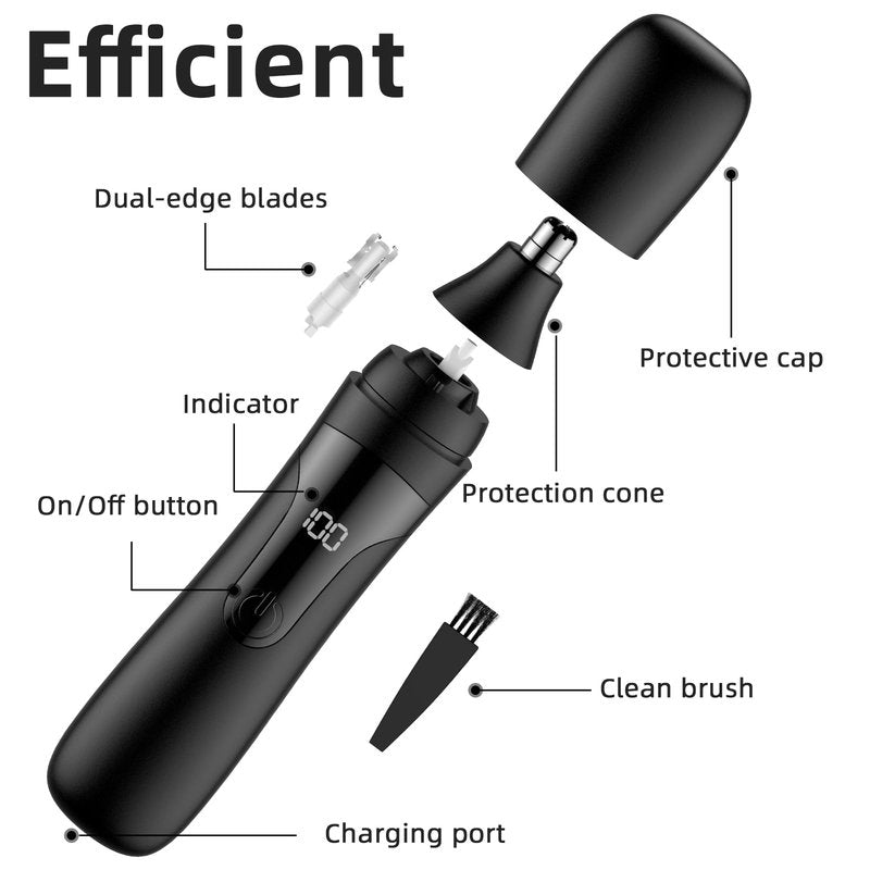 SESATOOK Nose Hair Trimmer, Rechargeable Professional Painless Nose Trimmer for Ear and Eyebrow, with Dual Edge Blades Easy Cleaning and Washing (Black)