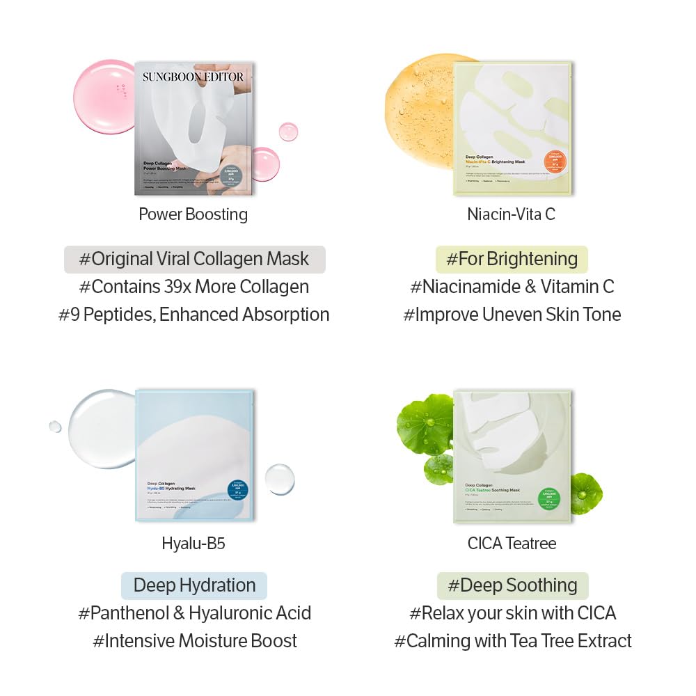 SUNGBOON EDITOR Deep Collagen Overnight Mask Hydrating Mask for Glass Skin, Wrinkle Care, Firming & Pore Refining 2,160,000PPB Collagen + 9 Peptides Korean Skincare, 4ea, Gifts for Women
