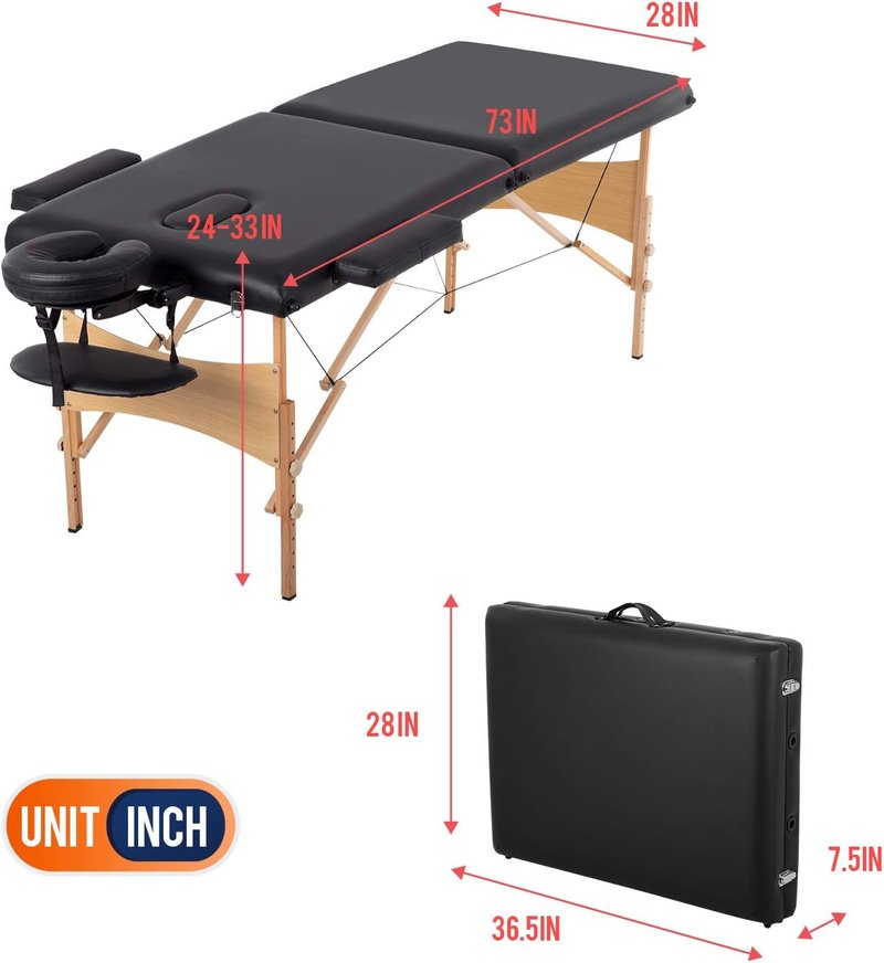 Portable Massage Table - 28 Inch Wide, Height Adjustable, Folding Spa Bed for Facial & Tattoo Care | Includes Non-Woven Bag