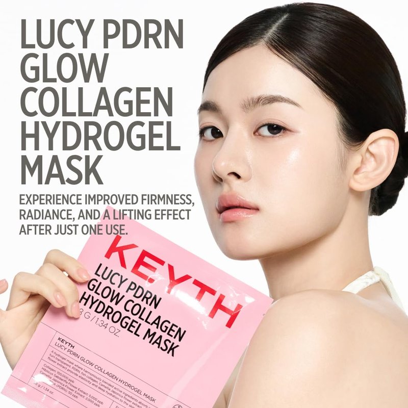 KEYTH LUCY PDRN GLOW COLLAGEN HYDROGEL MASK 4EA X 38G (1.34 OZ.) / Skin Elasticity Enhancement, Vitality Boosting, Nourishment & Soothing, Deep Hydration