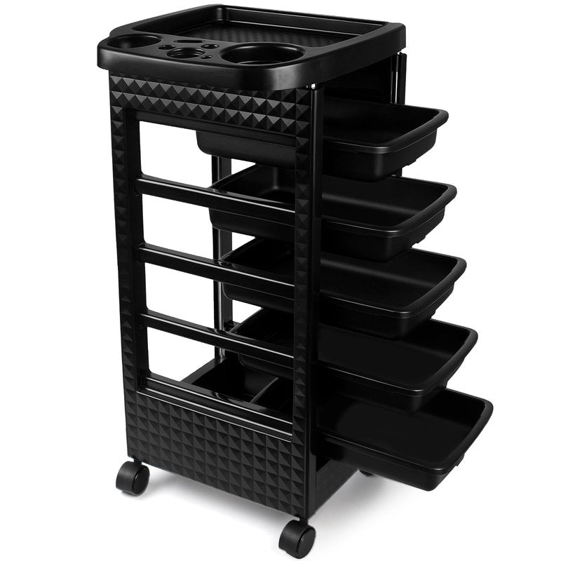 Roixeeds Salon Trolley Cart with Wheels and 5 Drawers, Salon Rolling Cart for Hair Stylist