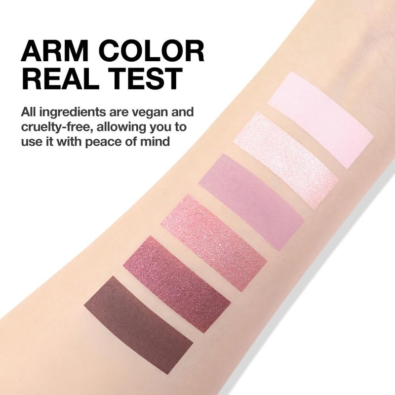 HHLTOH 6 Colors Eyeshadow Palette, Rose Pink Mauve Plum Neutral Matte & Shimmer Eye Shadow for Mature Skin, Highly Pigmented Blendable Waterproof, Easy Everyday Eye Makeup, Vegan & Cruelty-Free, 04