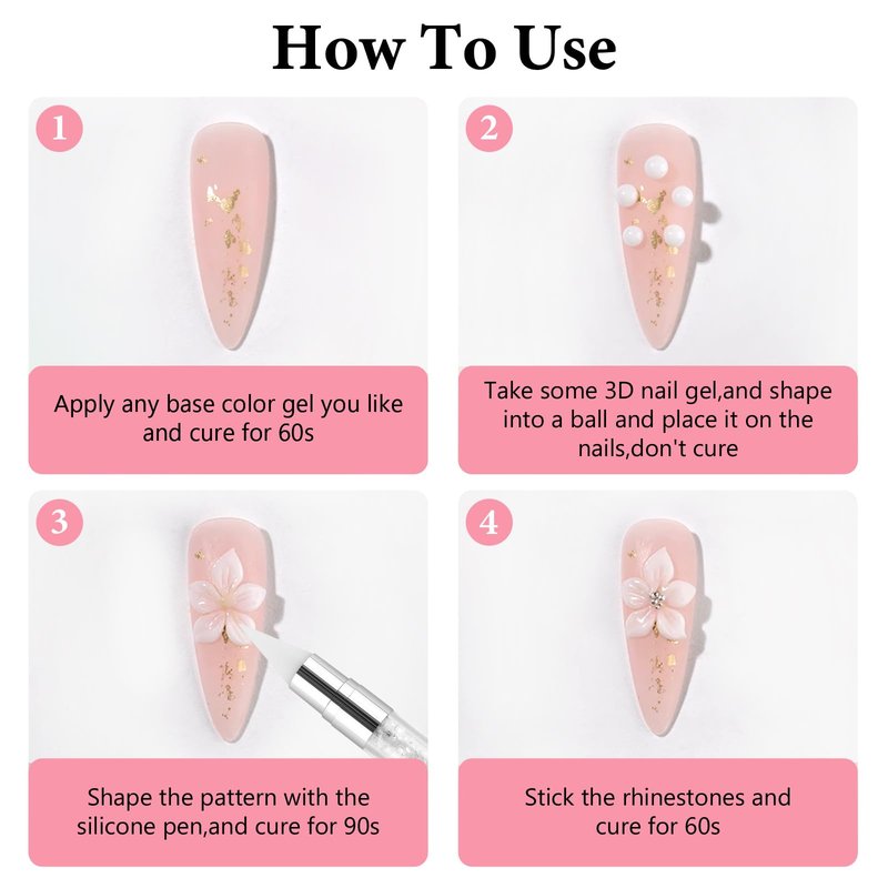 EBANKU 3D Sculpting Gel for Nail Art, 15g White Pearl Solid Builder Nail Gel Non-Sticky Hard for Carving Molding Nail Extension with Silicone Mold, Pen, Soak Off UV/LED Nail Art Salon Home DIY