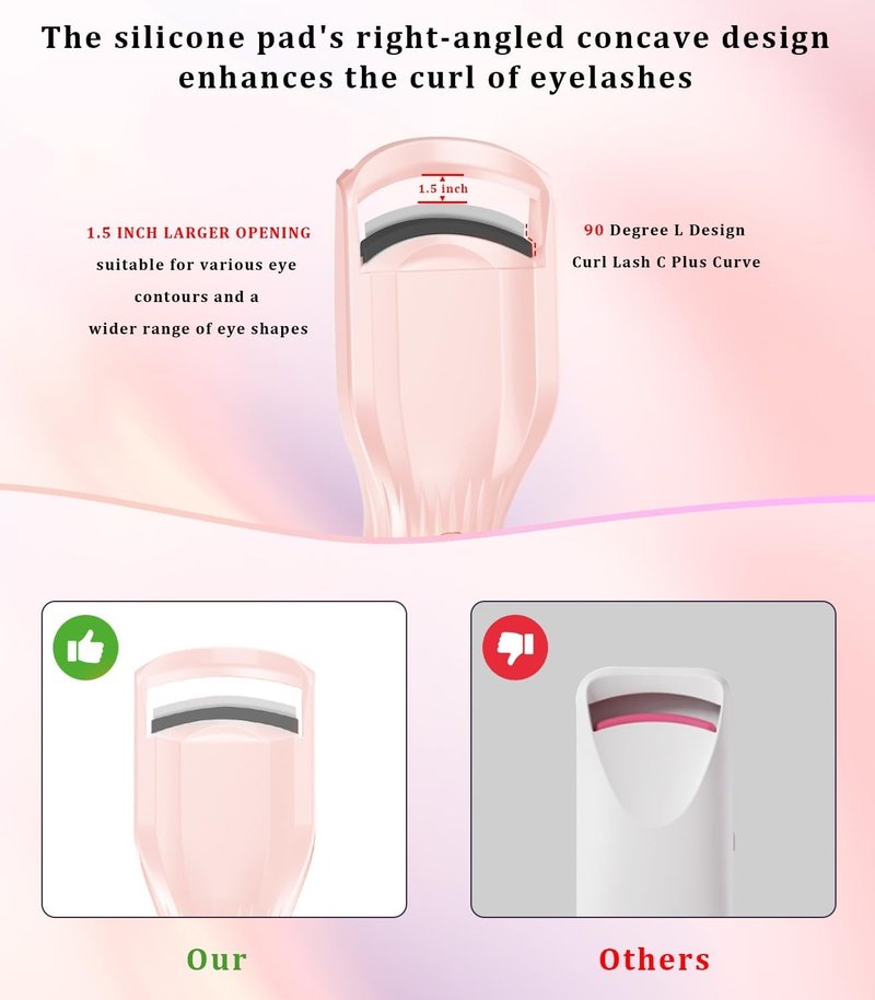 Heated Eyelash Curler - Fast Heating Rechargeable Electric Curler with 2 Heat Modes | Pink-HA, Anti-Burn Design