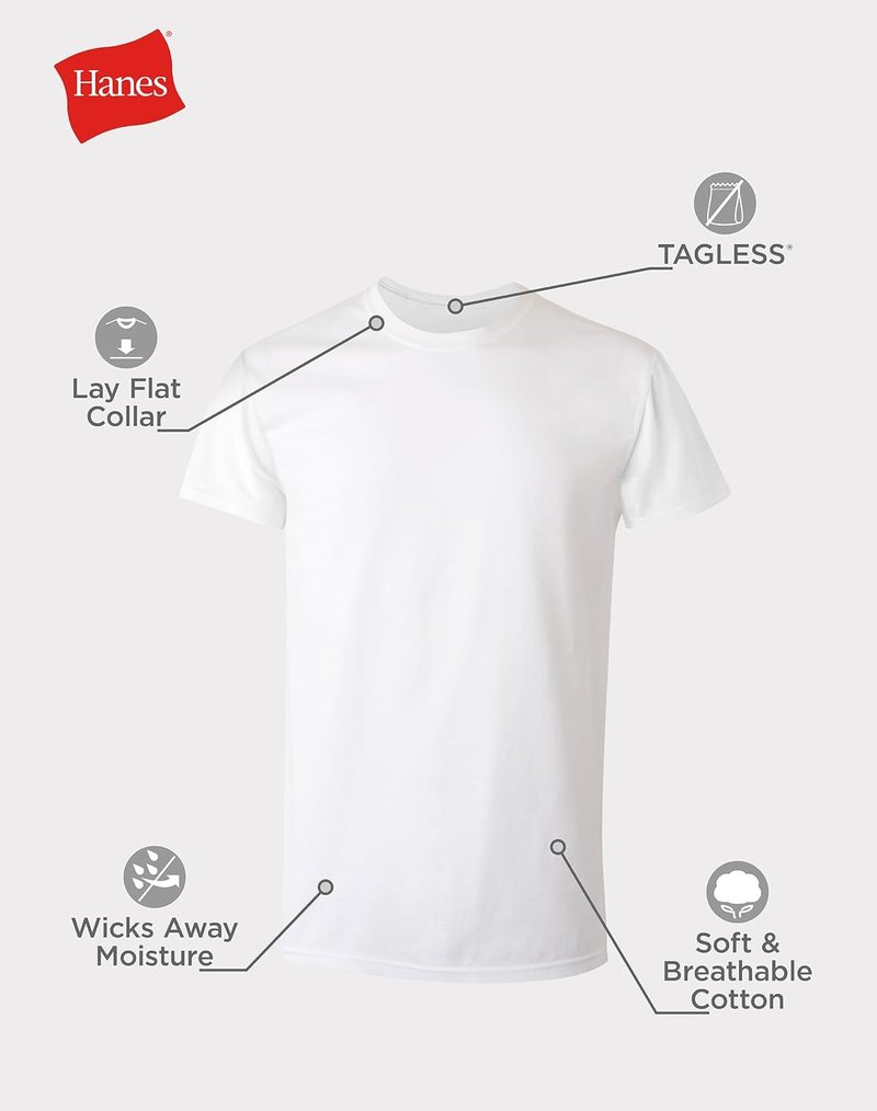 Hanes Men's Undershirts - Stay-Tucked Soft Cotton Comfort | White, Black & Assorted Multipacks