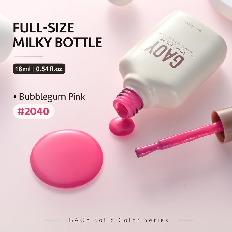 GAOY Pink Gel Nail Polish, 16ml Soak Off Gel Polish, UV Light Cure for Nail Art DIY Manicure at Home, 2040 Bubblegum Pink