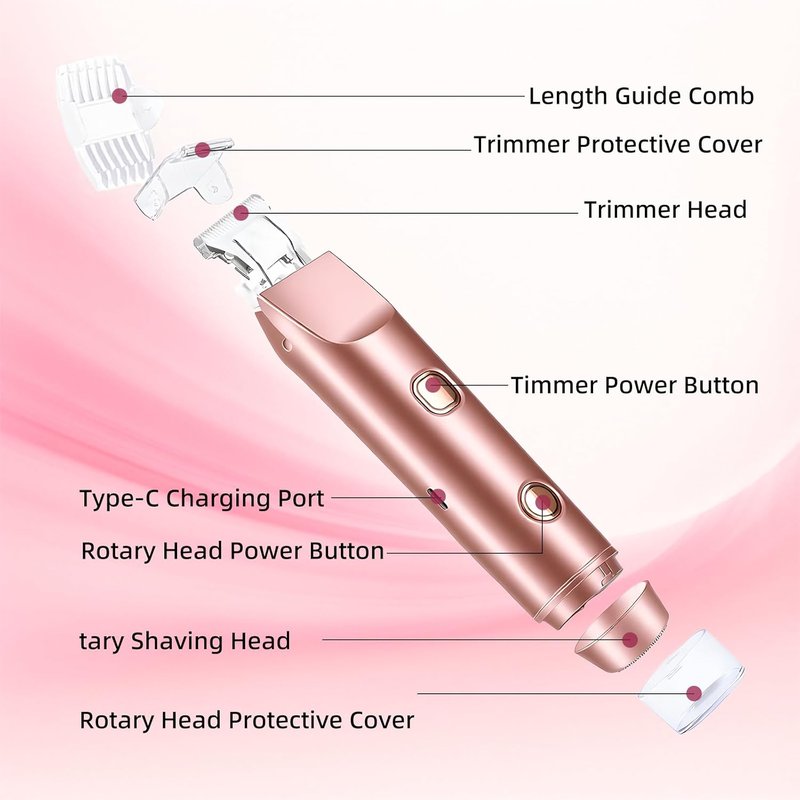 Carehabi Bikini Trimmer - 2-in-1 Electric Razor for Women | IPX7 Waterproof, Painless Ceramic Blade, Rose Gold