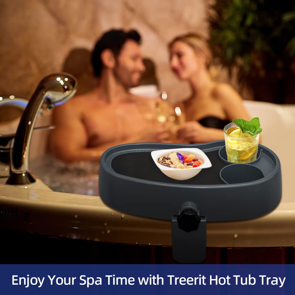 Treerit Adjustable Hot Tub Tray with 2 Cup Holders, Stable, Heavy-Duty, Nonslip Drink Holder for Aboveground Bathtub, Spa with Wall Thickness Of 2'' to 7.5''