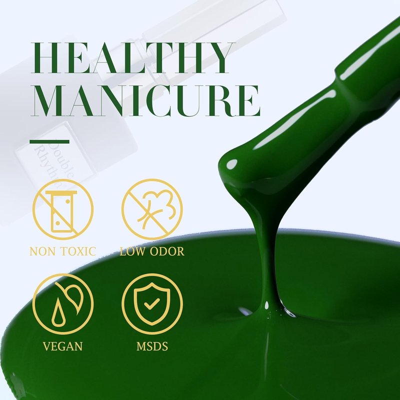 Double Rhythm Gel Nail Polish - Pure Sheer Soak Off Formula for DIY Manicure | Dark Green 15ML
