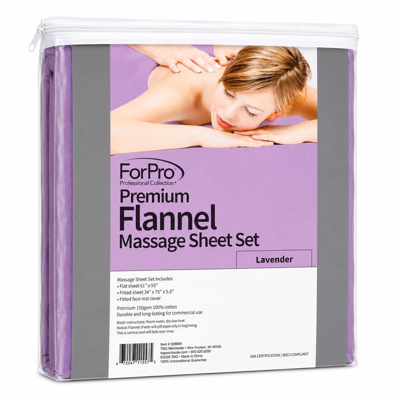 ForPro Premium Flannel 3-Piece Massage Sheet Set, Lavender, for Massage Tables, Includes Massage Flat Sheet, Massage Fitted Sheet, and Massage Fitted Face Rest Cover