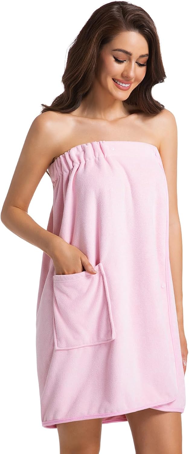 Women's Lightweight Towel Wrap Bath Robe - Adjustable Snap Closure for Spa & Shower Use