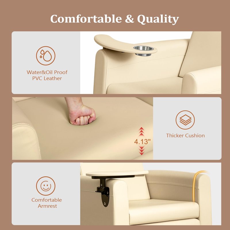 OmySalon Electric Pedicure Chair w/Adjustable Backrest, Movable Cup Holder & Hidden Storage Platform, Full-Floor Support Pedi Station for Professional Nail Tech Supplies Spa Salon (Bleached Sand)