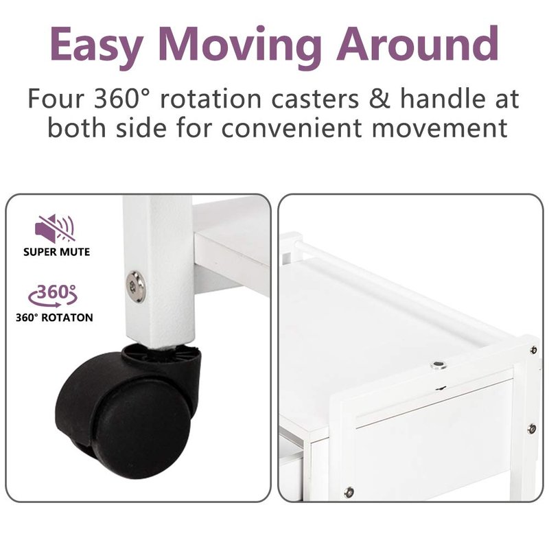 Salon Trolley Cart - Wooden Rolling Storage Station with 1 Drawer & 2 Trays | Mobile Utility Cabinet for Beauty & Spa, White