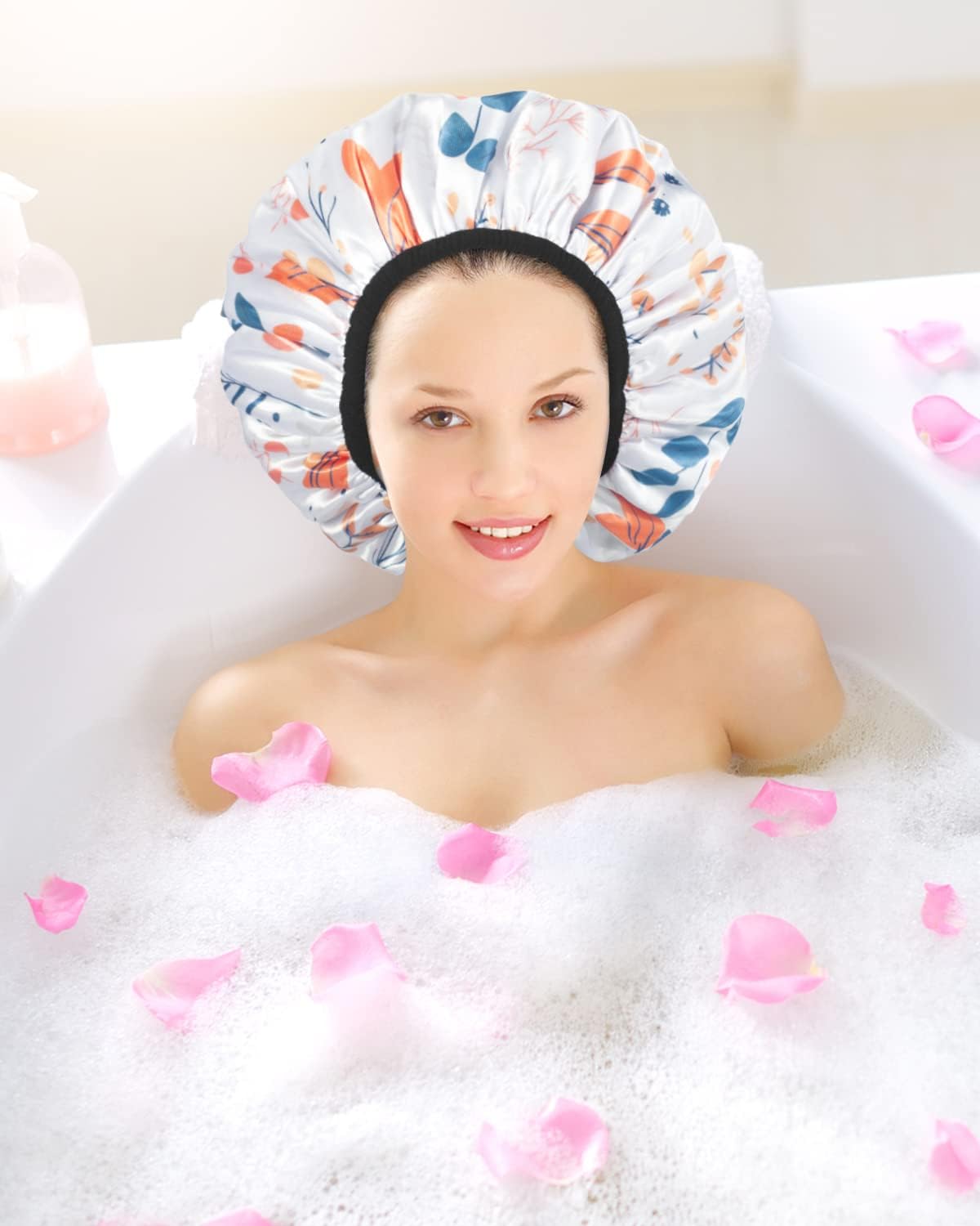 Aquior Shower Cap,Terry Lined Shower Cap for Women Reusable, Triple Layer Waterproof Bath Cap, Extra Large for Women Long Hair
