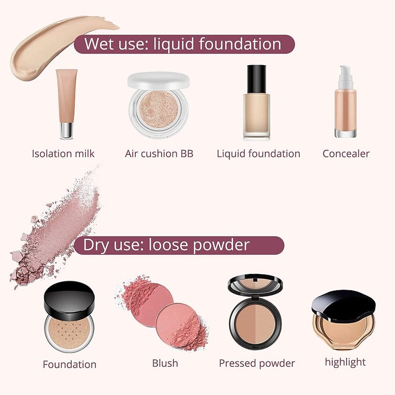 BEAKEY Makeup Sponge Set - Patented Flat Duo for Foundation & Powder | Latex-Free Pink Blending Sponges