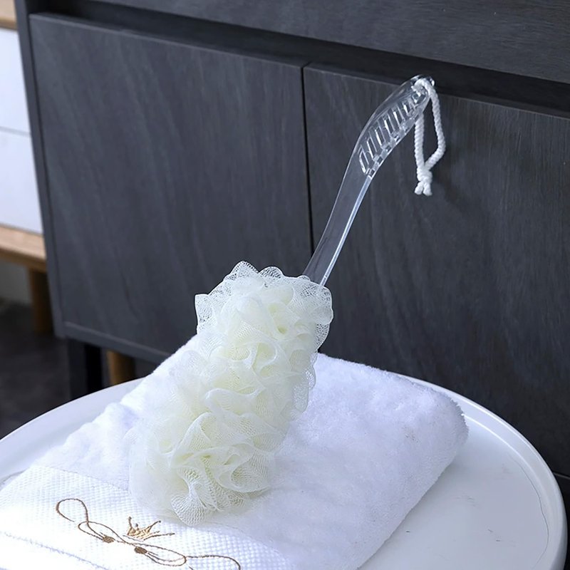 GTFL.RTPOP Shower Back Scrubber Loofah on Stick - Premium Exfoliating Bath Sponge for Gentle Skin Smoothing, Beige White