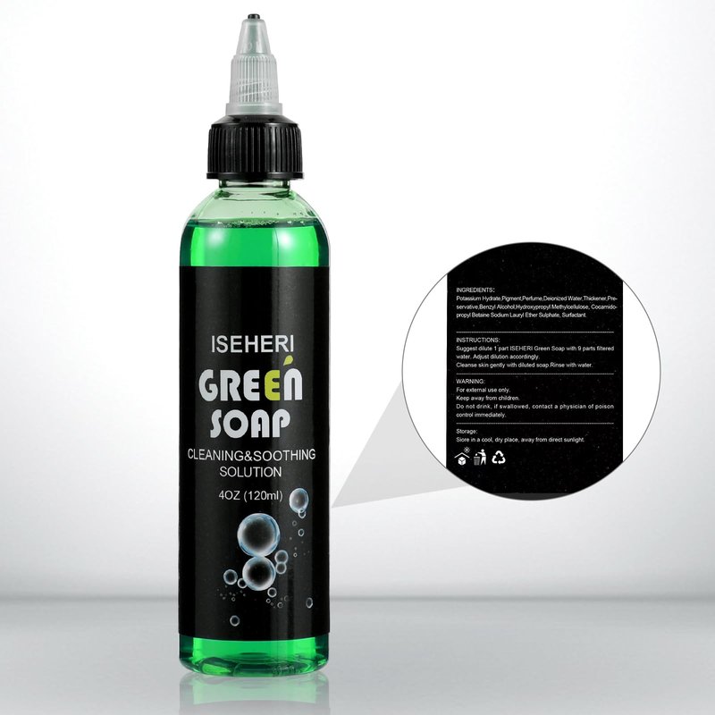 iseheri Ultra Concentrated Green Soap Tattoo (10 oz) with 120ml Foaming Bottle and 8 oz Squeeze Bottle – Tattoo Supplies for Tattoos, Piercings, Skin and Equipment Cleaning