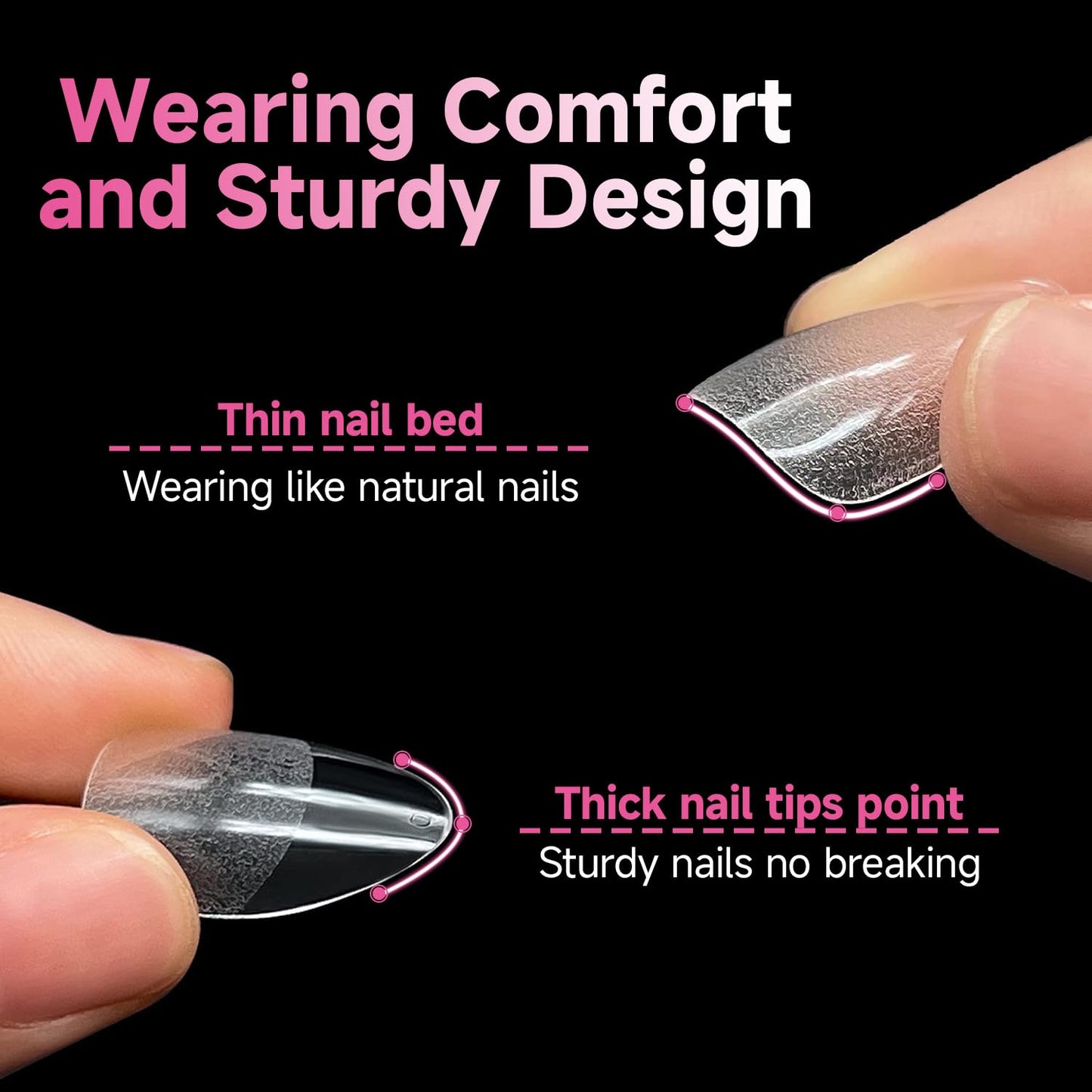 UNA GELLA Medium Almond Nail Tips, 312pcs Gel Nail Tips Almond Shape, Pre Etched Full Cover Clear Fake Acrylic Pointed Press On Nails No C Curve for Nails Extension Art DIY Salon 12 Sizes
