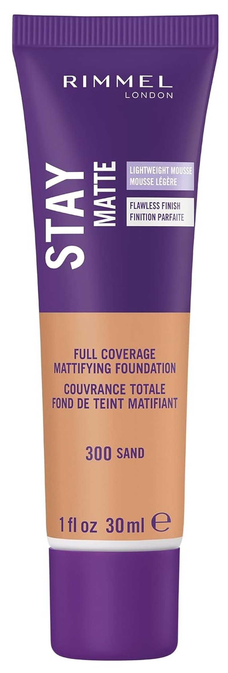 Rimmel London Stay Matte Liquid Mousse Foundation - Lightweight, Shine Control, Oil-Free | 300 Sand, 1oz