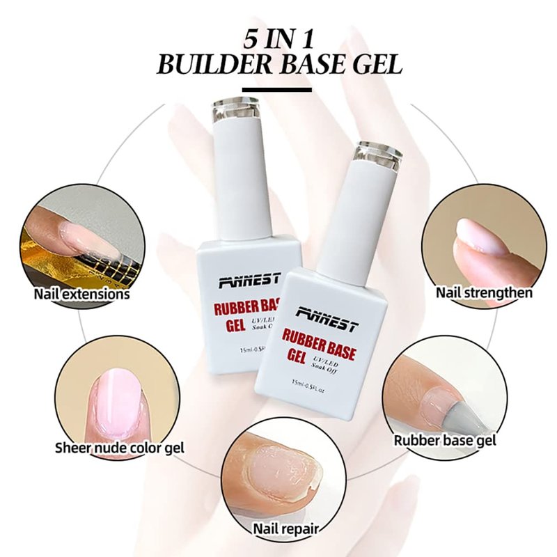 FANNEST Rubber Base Gel Polish Set, 8 IN 1 Builder Gel For Nails in a Bottle, Self leveling Builder Extension Strengthener Nail, Repai NailSoak Off UV DIY Home Gift for Girls (Clear Pink)