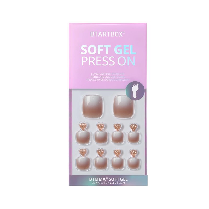 BTArtbox Toe Nails Press On Short, Brown Ombre Press On Toenails Square for Women, Squoval Press on Toe Nails with Glue, Fake Toenails in 16 Sizes- 32 Toenails Kit, Baby Boomer Brown