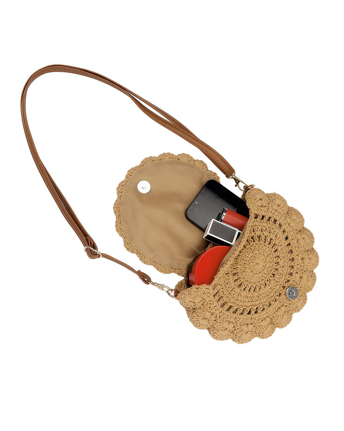 Suillty Women Hollow Out Straw Woven Shoulder Bag Small Round Crossbody Purse Handbag Summer Beach Messenger Bag