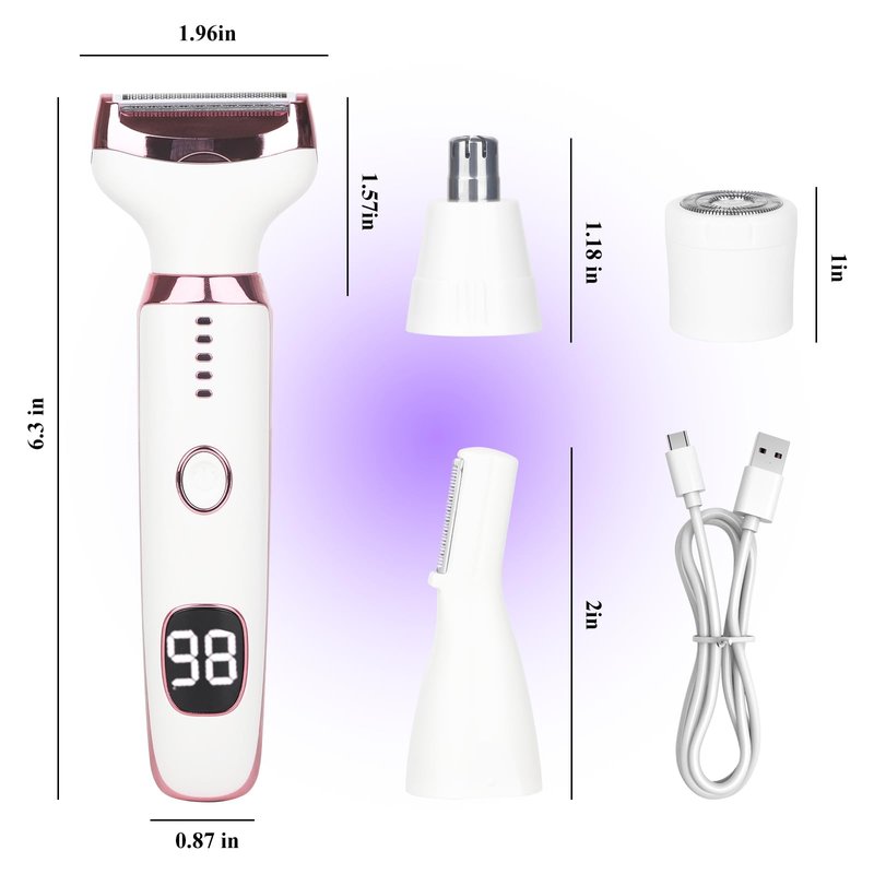 Beanify Wet & Dry Electric Razor for Women Men,4 in 1 Rechargeable Led Display Electric Shaver and Facial Hair Remover,Painless Ladies Body Razors for Nose Face Body Leg Bikini Arm Hair (White)