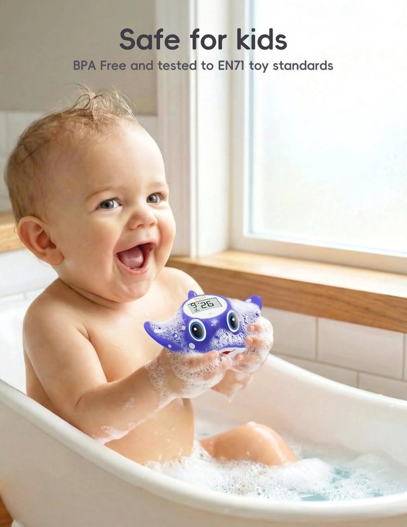 b&h Baby Bath Thermometer - Instant Read Digital Thermometer for Infant Bathtub and Room, Measure Newborn Water Temperature, Safe Toddlers Tub Time Floating Toy - Manta Ray