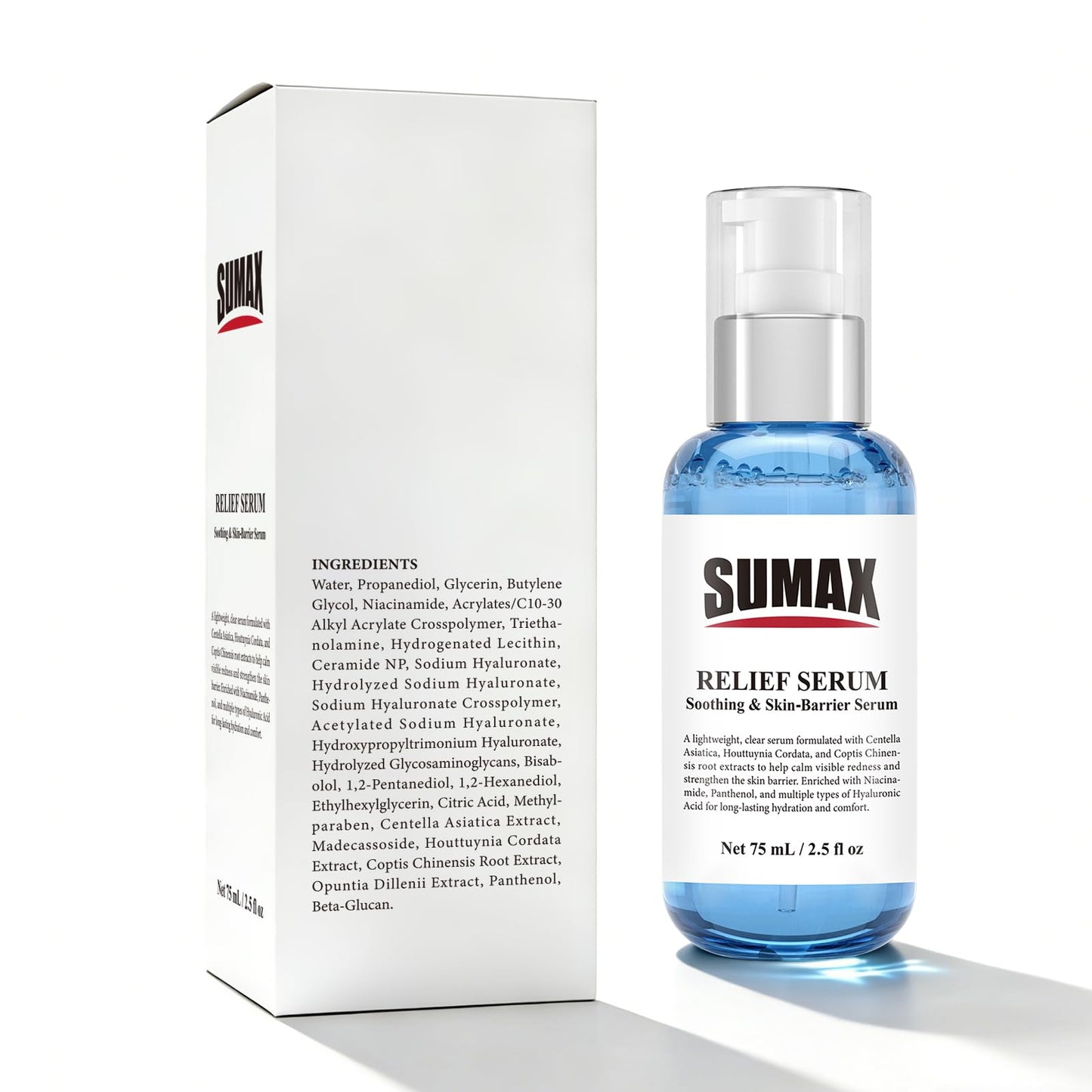 SUMAX Relief Serum - Face Serum with Centella + Hyaluronic Acid, for Sensitive & Blemish-Prone Skin, Soothes the Look of Redness, Supports Skin Barrier, Lightweight Non-Sticky, 2.5 fl oz (75 mL)